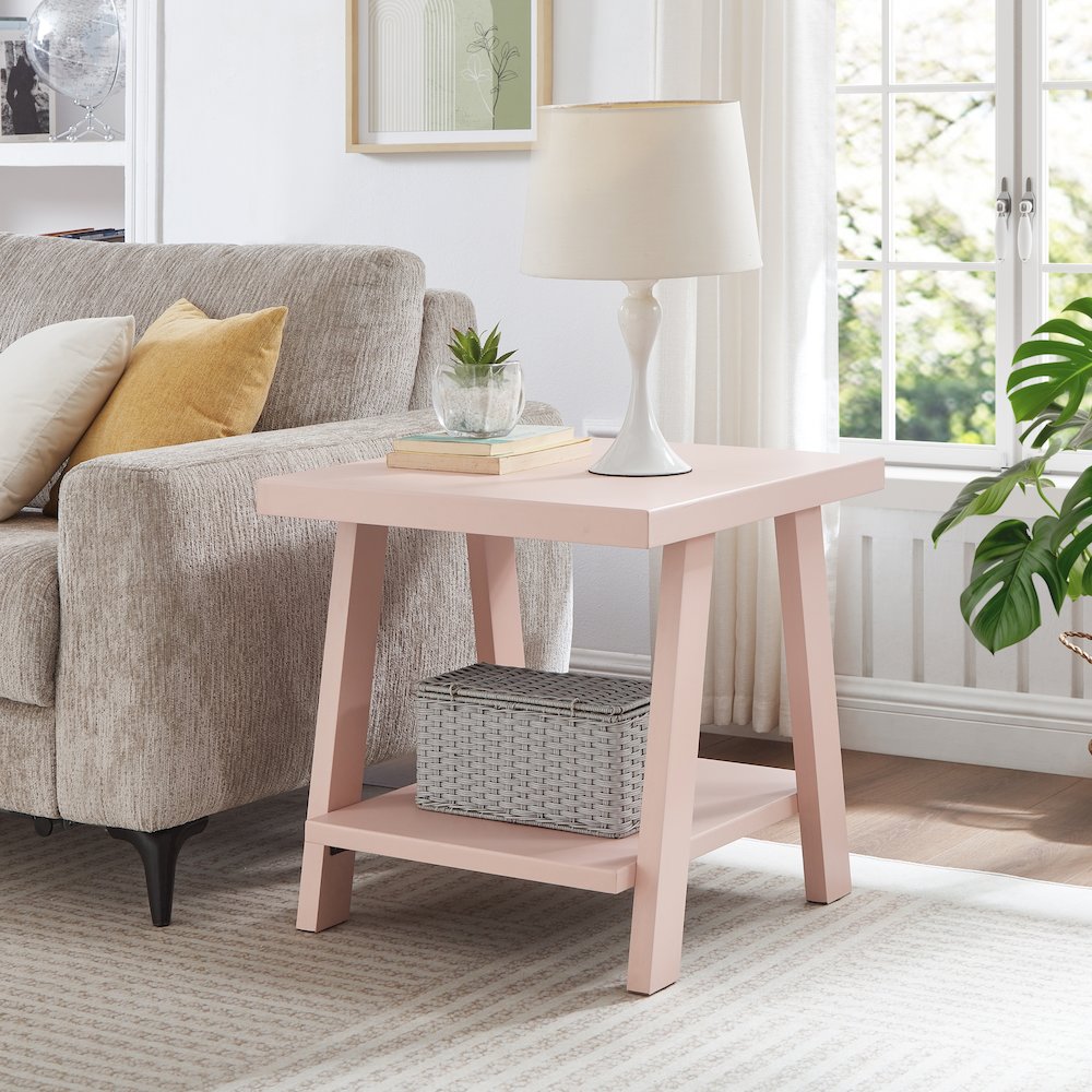Athens Contemporary Wood Shelf End Table in Pink. Picture 2
