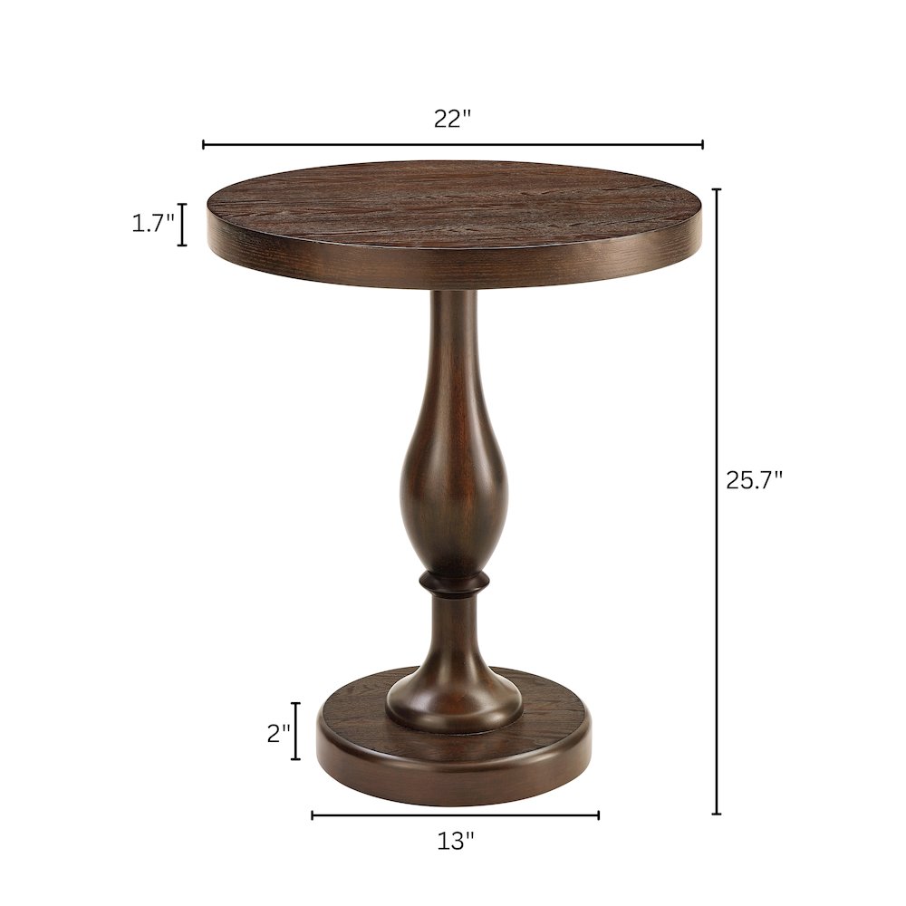 Solmere 22" Round Wood Pedestal End Table, Espresso. Picture 8