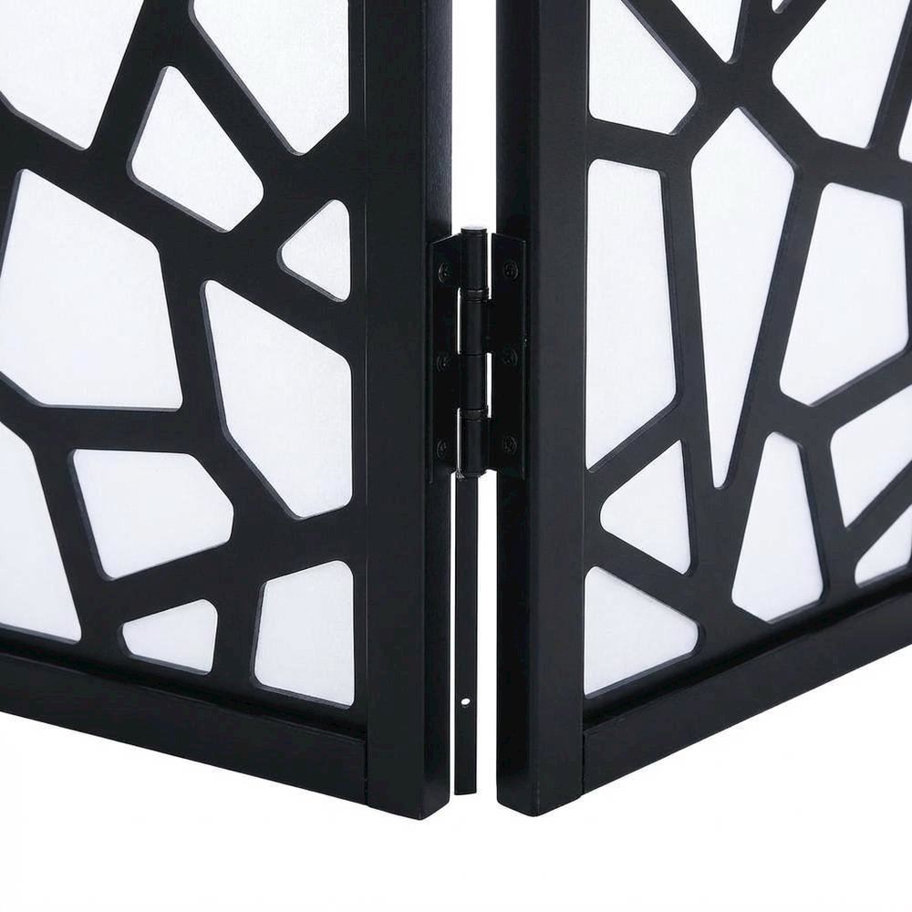 Black 4-Panel Wood Folding Room Divider, Fabric, 70 Inch. Picture 5