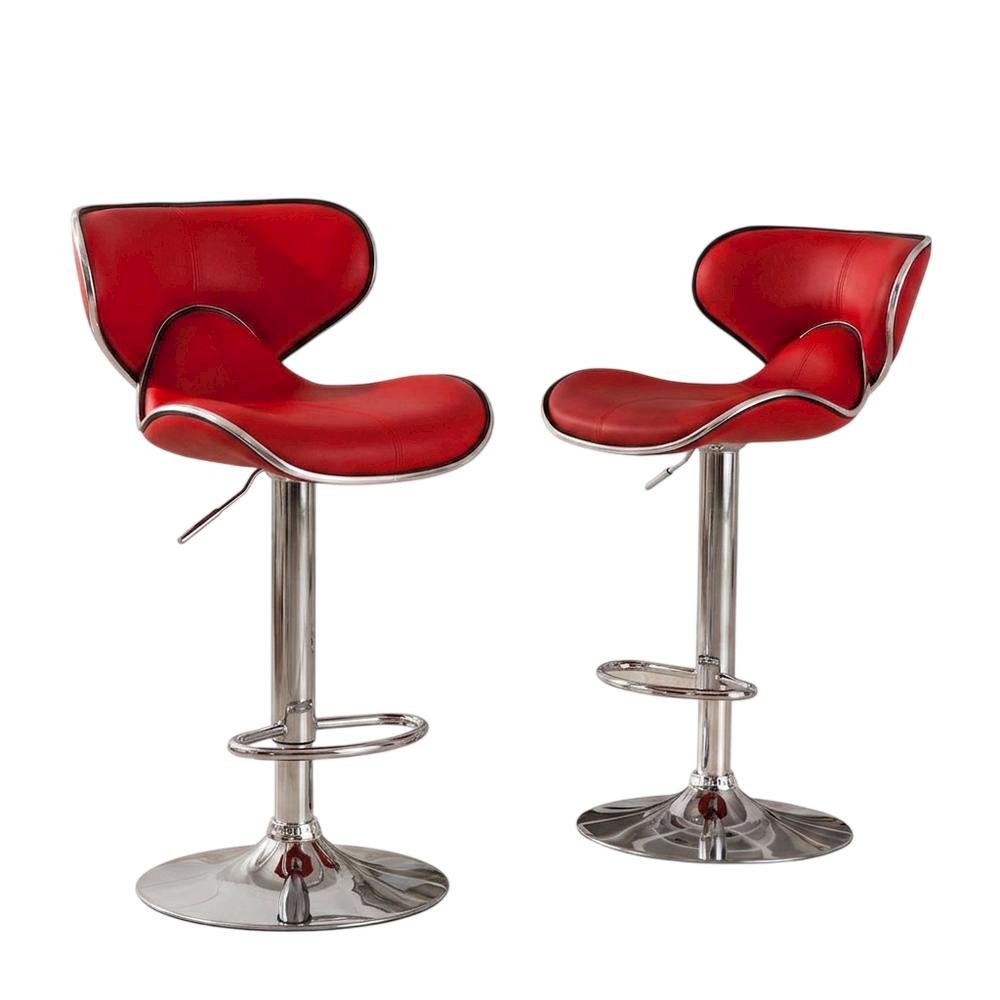 Red Leatherette Adjustable Swivel Barstool with Chrome Base, Set of 2. Picture 1