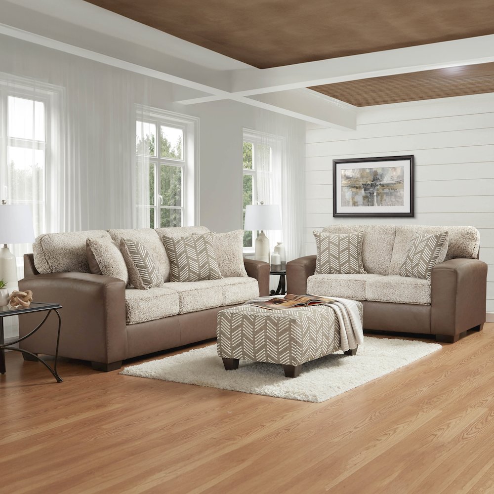 Marvella 3-Piece Living Room Sofa, Chair and Ottoman Set, Chocolate Faux Leather. Picture 2