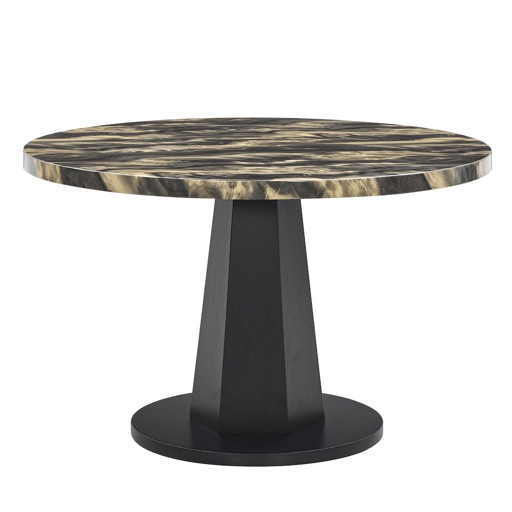 Cavira 5-PC Dining Set, Black and Gold Faux Marble Table with Four Gray Chairs. Picture 8