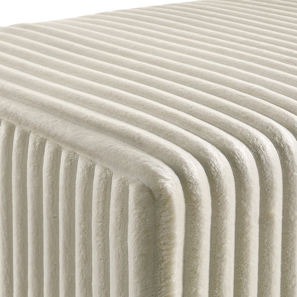 Mavela Wide Wale Corduroy Panel Queen Bed with 2 Nightstands and Bench, Cream. Picture 12