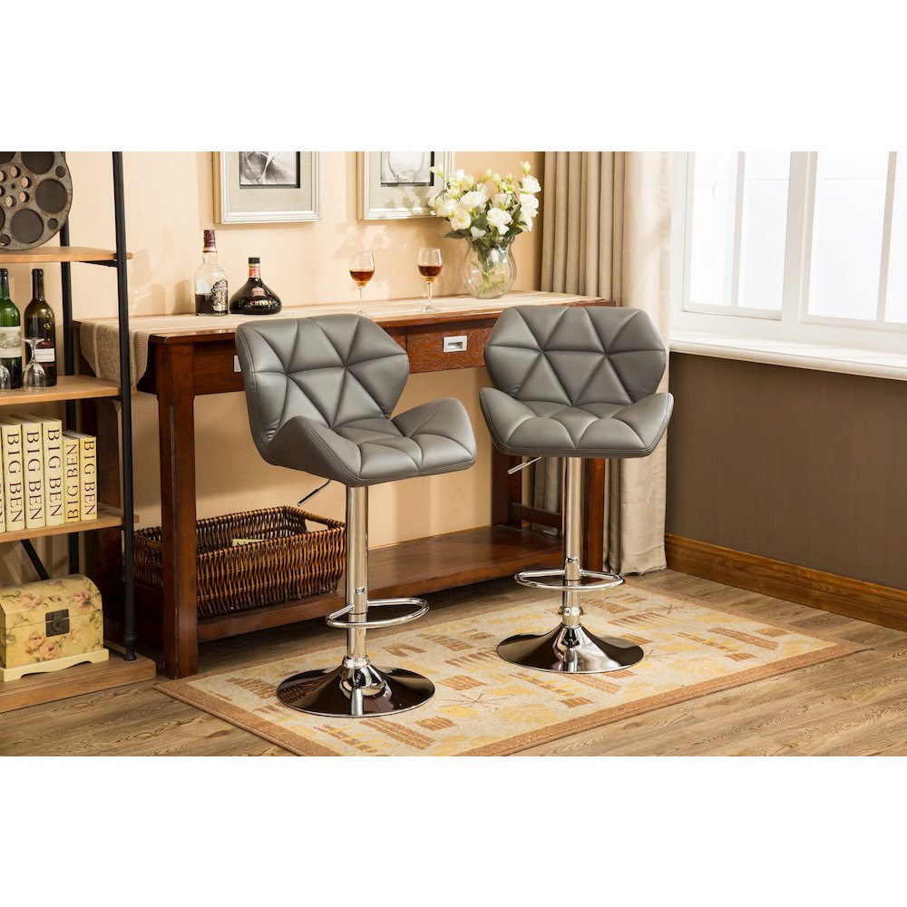 Glasgow Contemporary Tufted Adjustable Height Gray Bar Stools, Set of 2. Picture 3