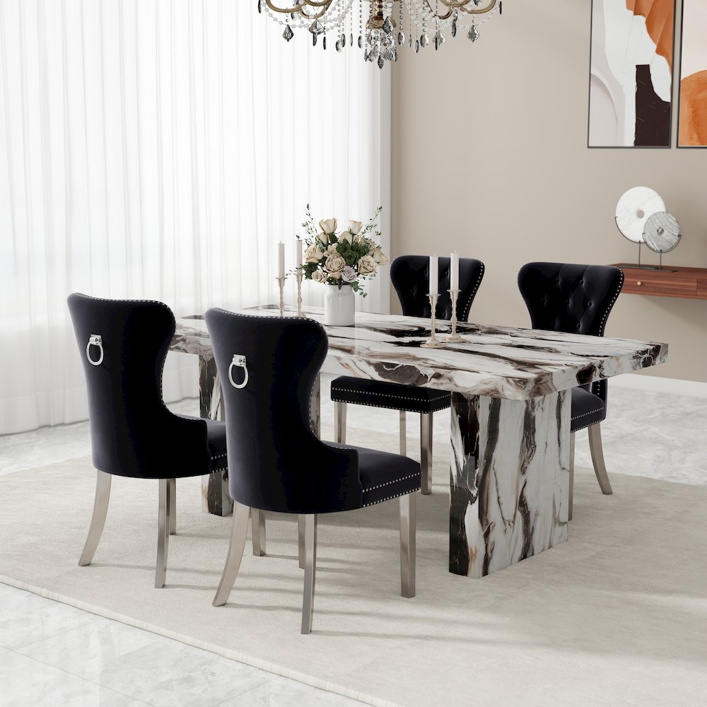 6-Piece Dining Set, Faux Marble Dining Table with 4 Chairs and Bench, Gray. Picture 6