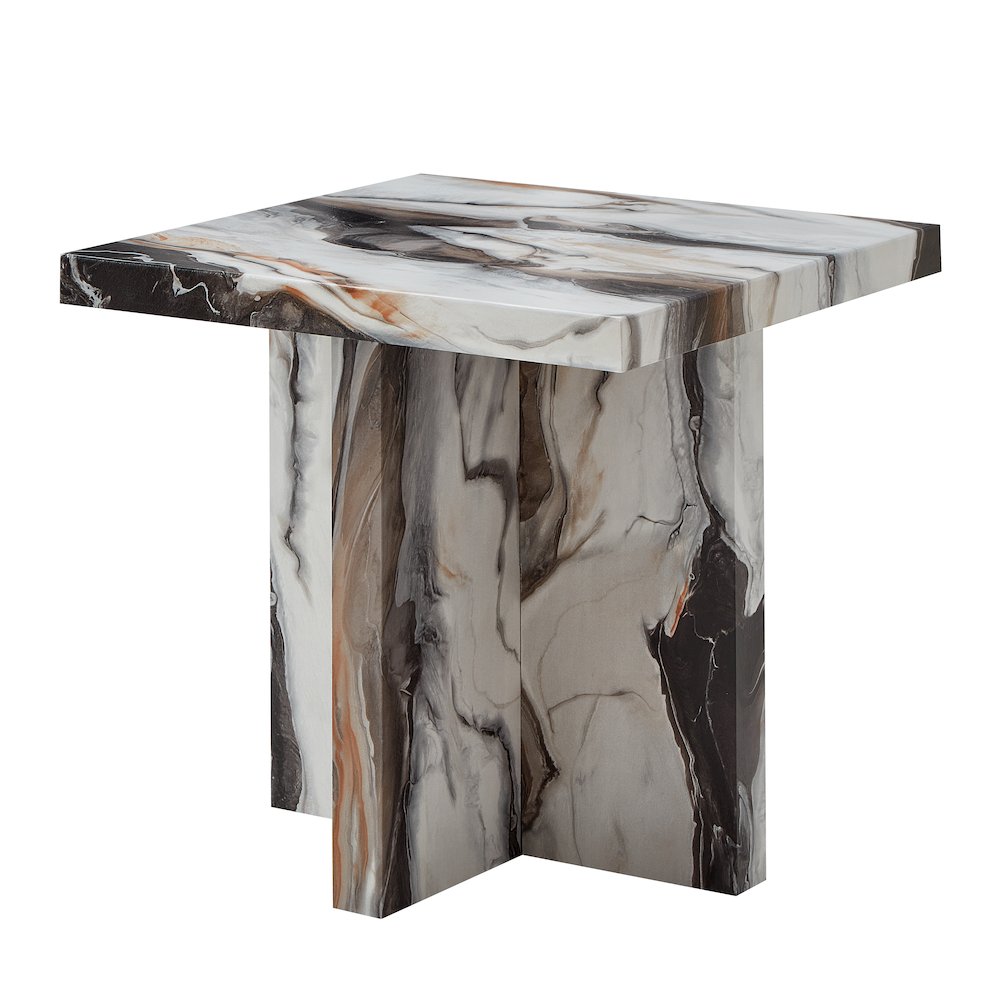 Cavira Modern Faux Marble Living Room Side Table, Off-white. Picture 9