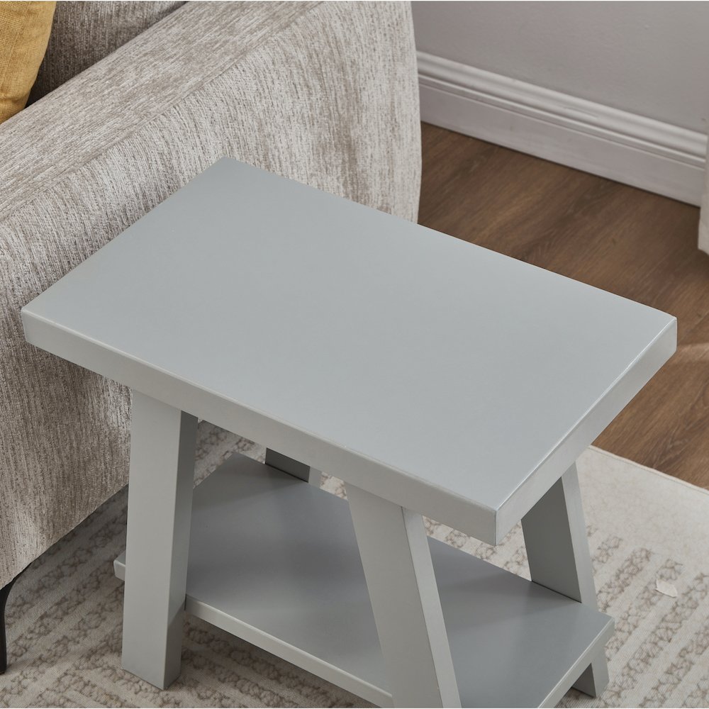 Athens Contemporary Wood Shelf Side Table in Gray. Picture 4