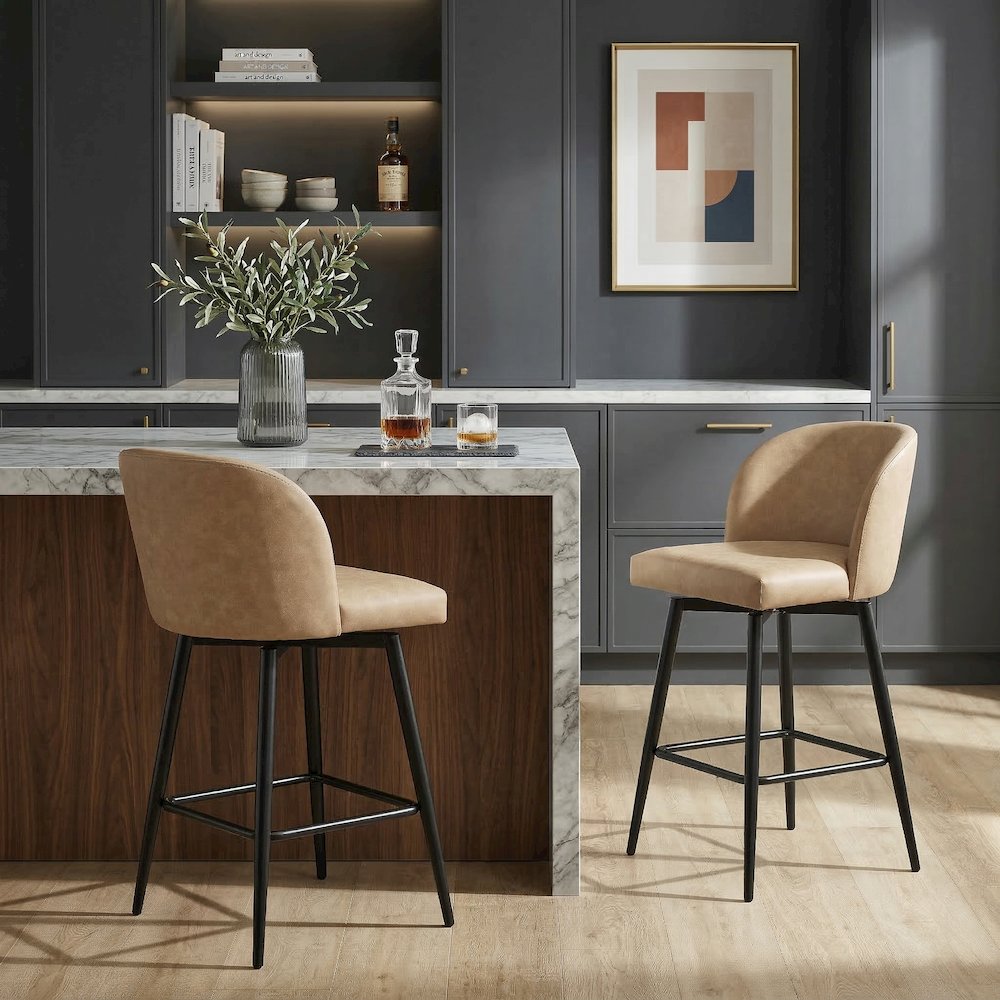 Rhythm Upholstered Counter Height Stool, 360° Swivel, Set of 2, Camel. Picture 2