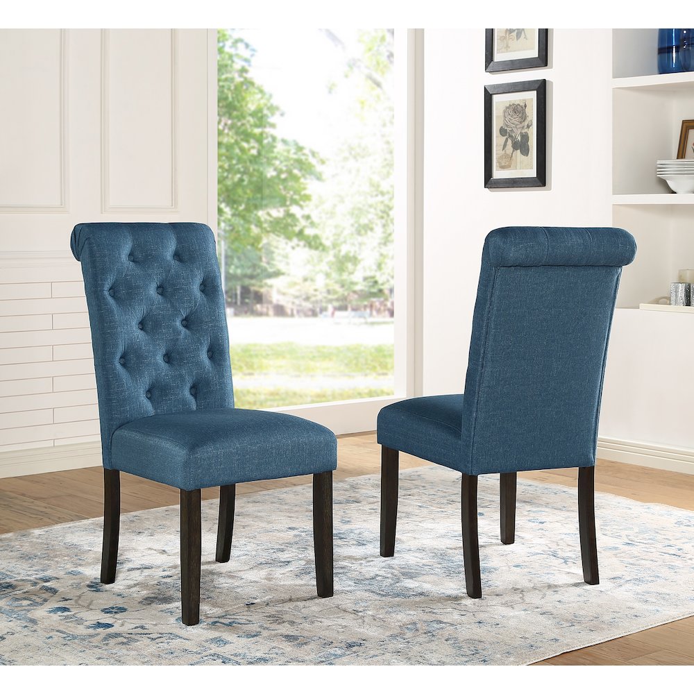 Leviton Antique Black Finished Wood Dining Set, Table with Four Chairs, Blue. Picture 7