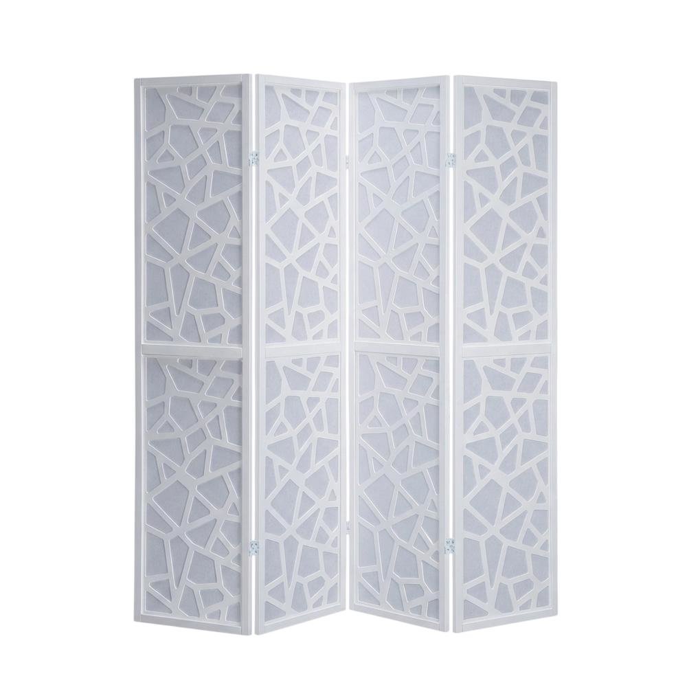 White 4-Panel Wood Folding Room Divider, Fabric, 70 Inch. Picture 4
