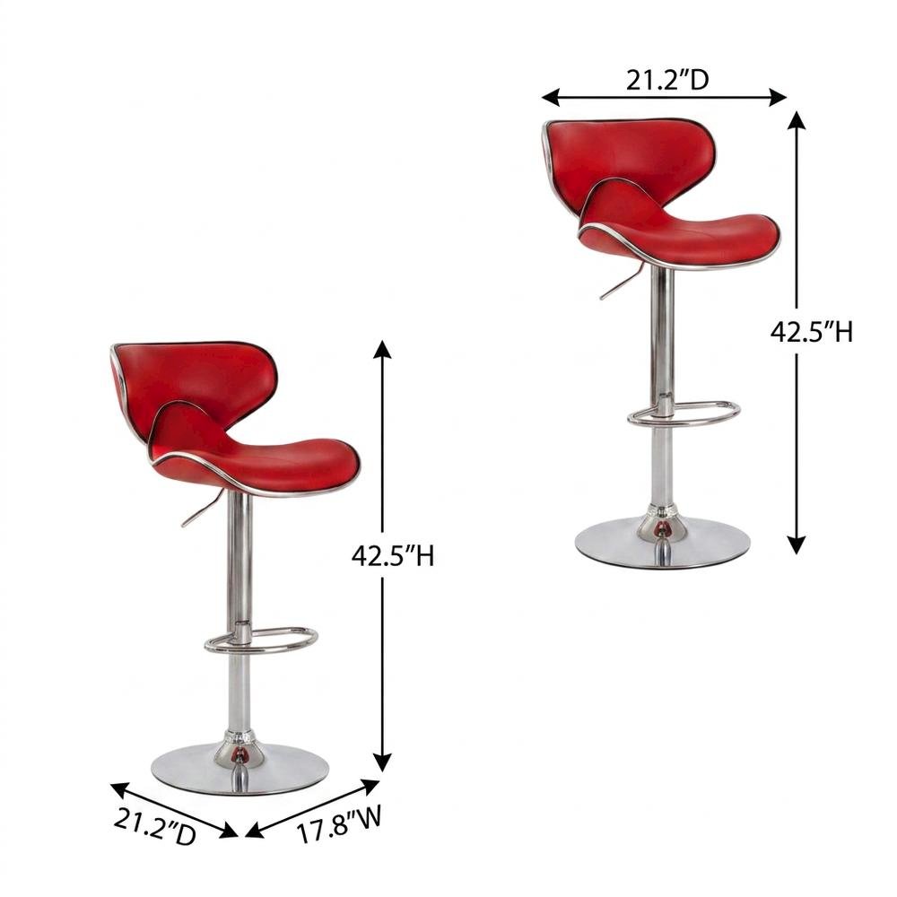 Red Leatherette Adjustable Swivel Barstool with Chrome Base, Set of 2. Picture 6
