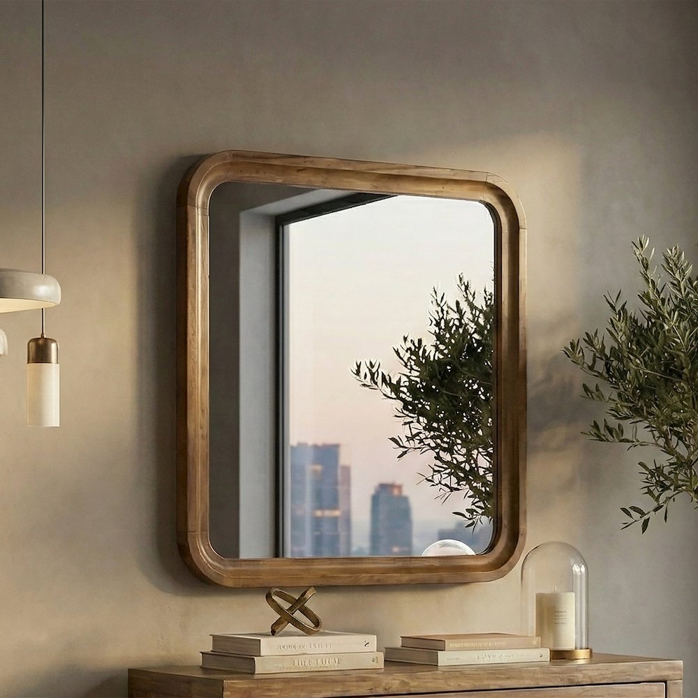 Eldren Wood Frame Mirror, Walnut Finish. Picture 4