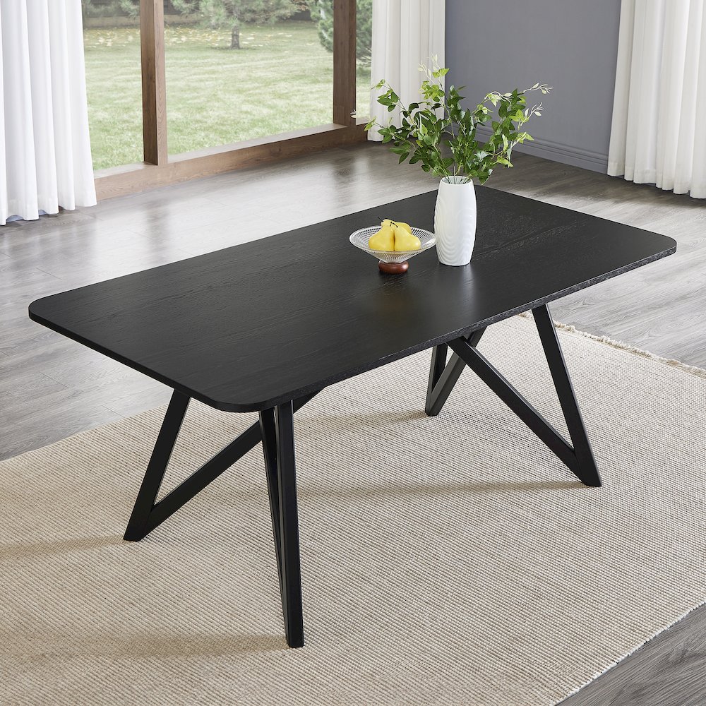 Axler 5-Piece Dining Set, Tripod-Cross Dining Table with 4 Boucle Chairs, Black. Picture 10