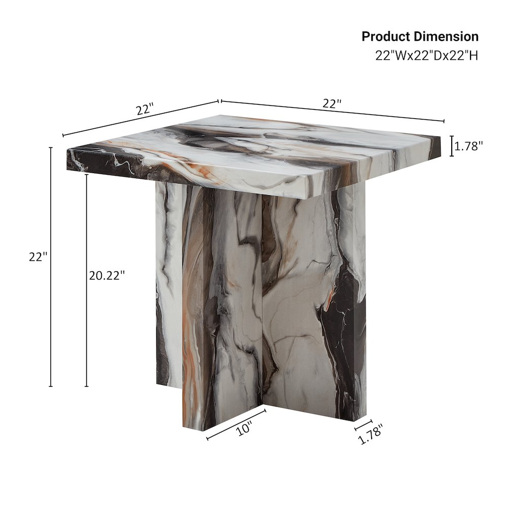 Cavira Modern Faux Marble Living Room Side Table, Off-white. Picture 10