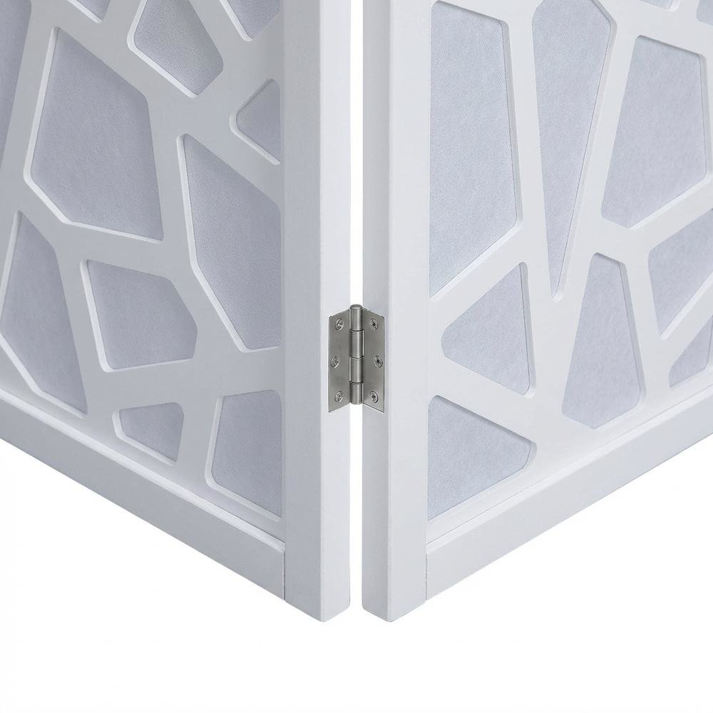White 4-Panel Wood Folding Room Divider, Fabric, 70 Inch. Picture 5