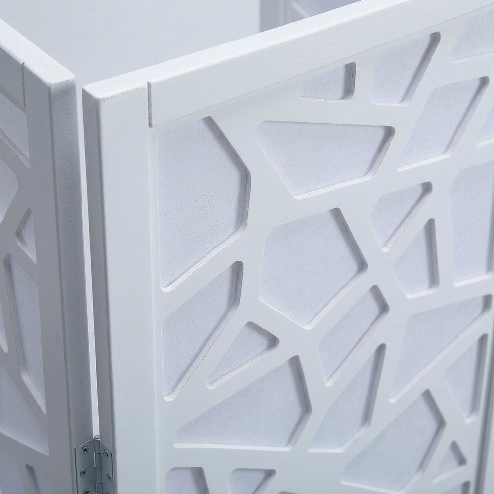 White 4-Panel Wood Folding Room Divider, Fabric, 70 Inch. Picture 6