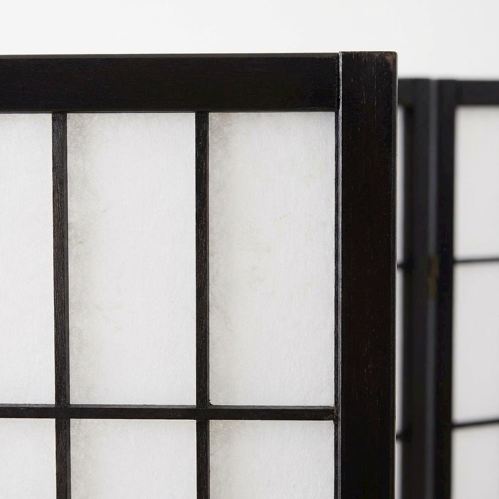 Black 4-Panel Wood Folding Room Divider, Rice Paper, 71 Inch. Picture 6