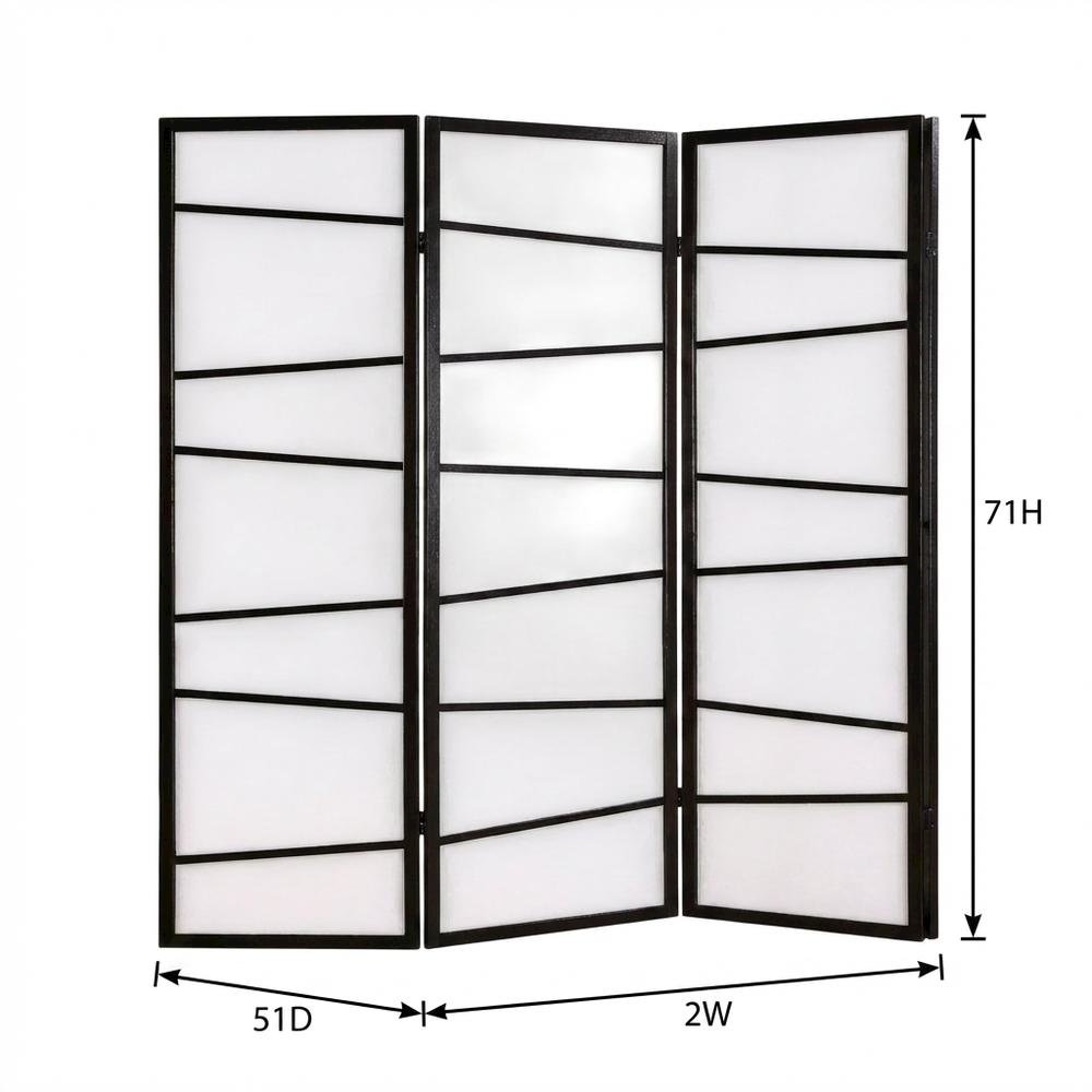 Black 3-Panel Wood Folding Room Divider, Fabric, 71 Inch. Picture 7