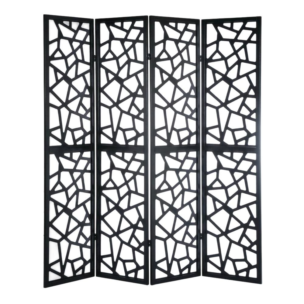 Black 4-Panel Wood Folding Room Divider, Fabric, 70 Inch. Picture 1