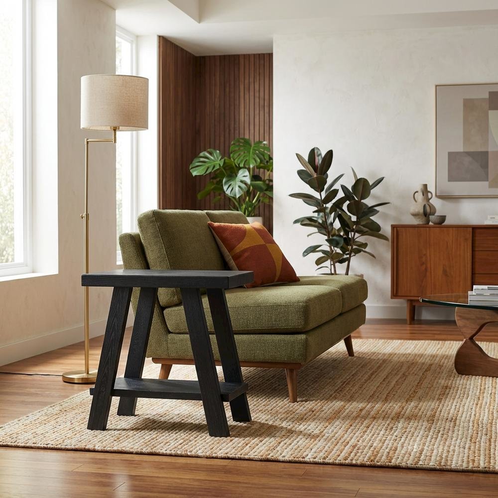 Black, Side Table, Open Shelf, Quality Build, Durable Wood Frame. Picture 2