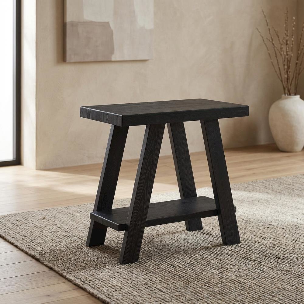 Black, Side Table, Open Shelf, Quality Build, Durable Wood Frame. Picture 3