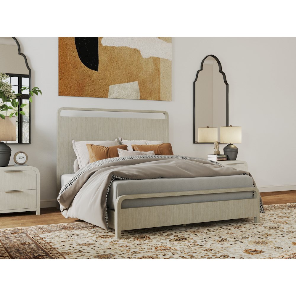 Tavari Wood Panel Bed, Light Gray Finish, Queen. Picture 2