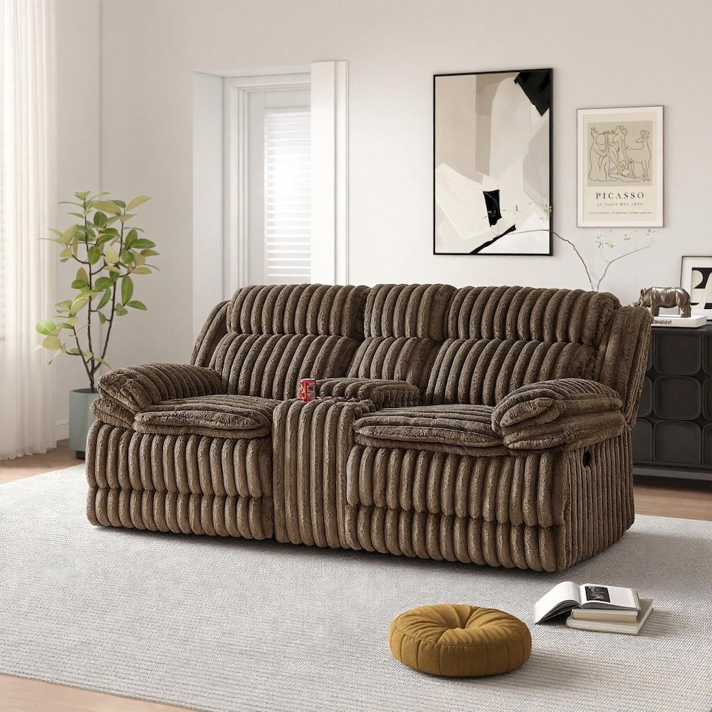 Ardello Manual Reclining Loveseat with Wide-Wale Corduroy, Storage Console. Picture 4