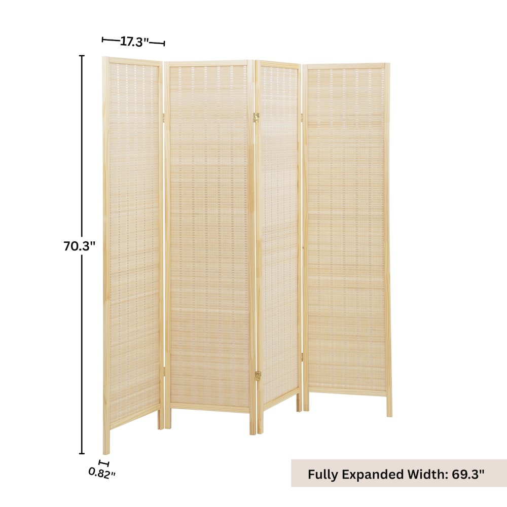 Inkwell 4-Panel Bamboo Room Divider, Folding Screen, Natural with Natural Frame. Picture 11