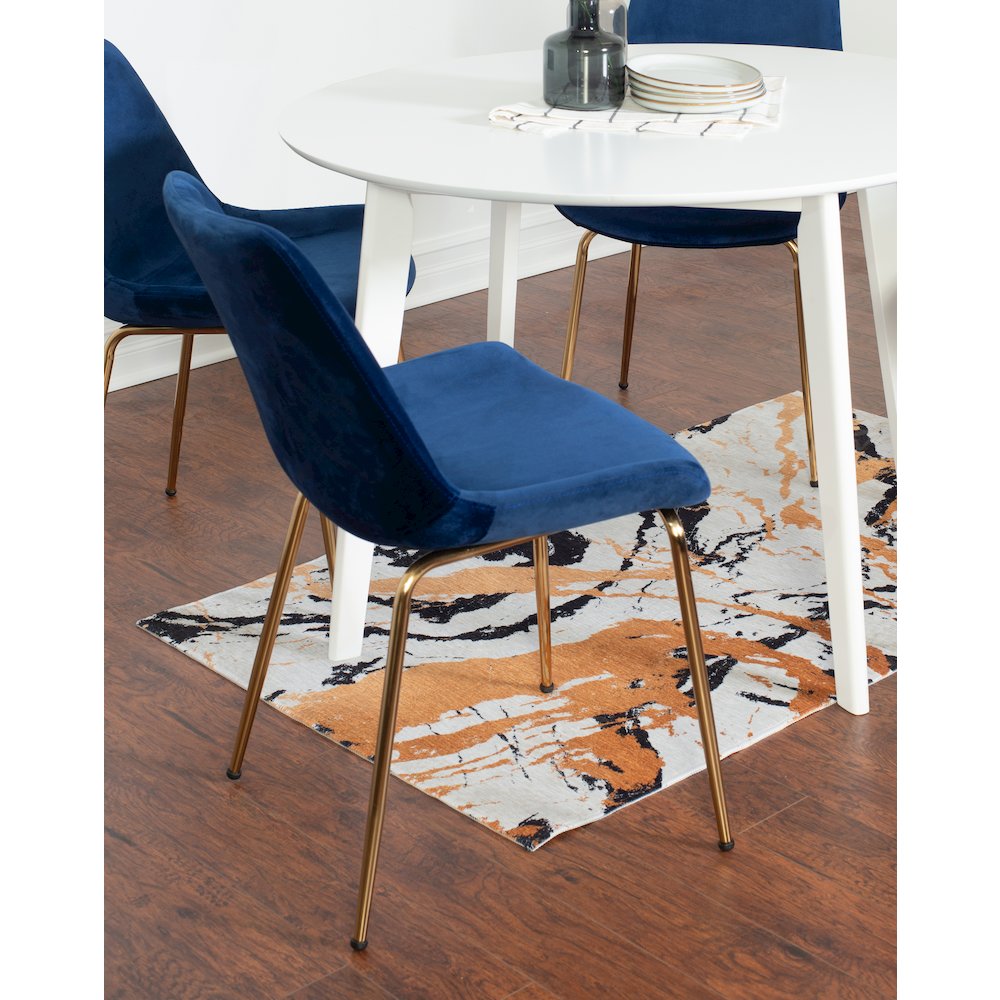 Aufurr 3-Pc Dining Set, White Round Dining Table with 2 Chairs, Blue. Picture 2