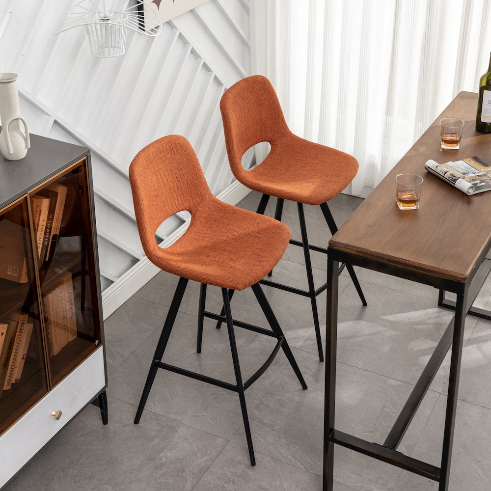 Porth Fabric Kitchen 28.25" Barstools, Set of 2, Orange. Picture 14