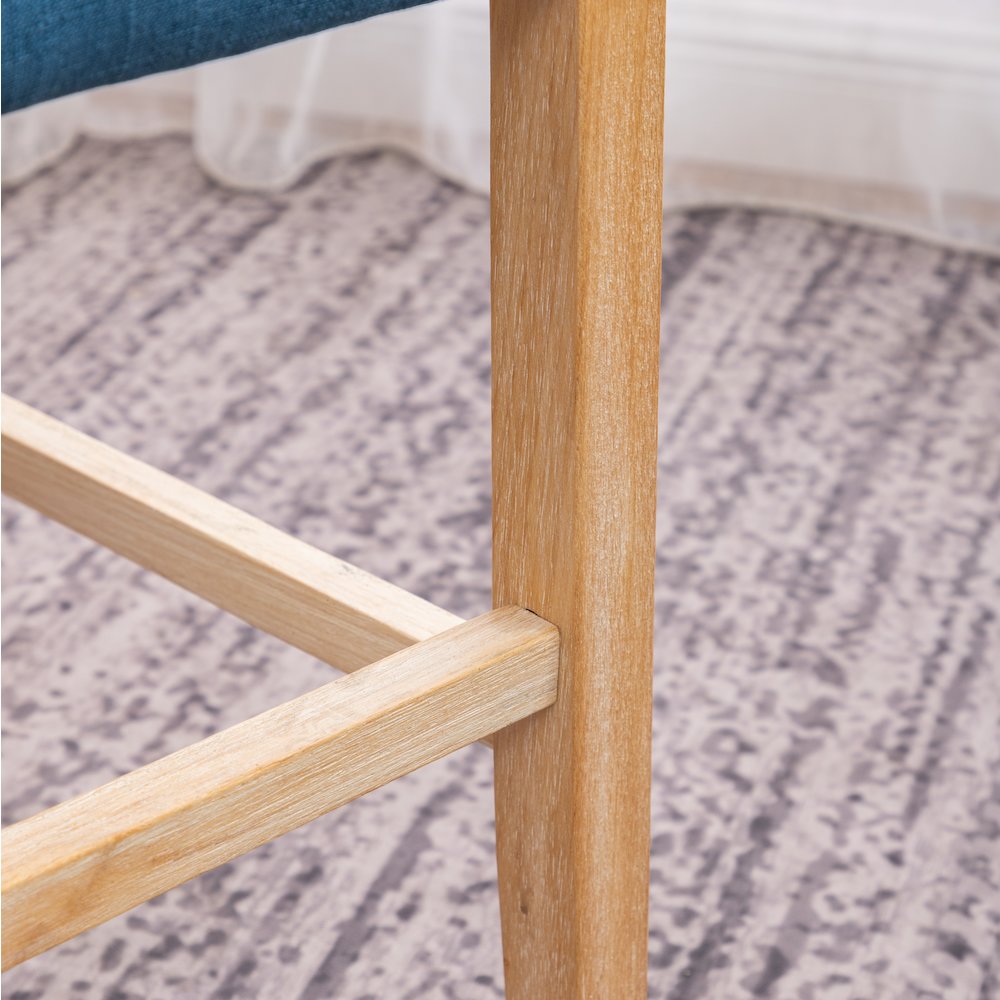 Siena Counter Height Button Tufted Back Solid Wood Stools, Set of 2, Blue. Picture 6