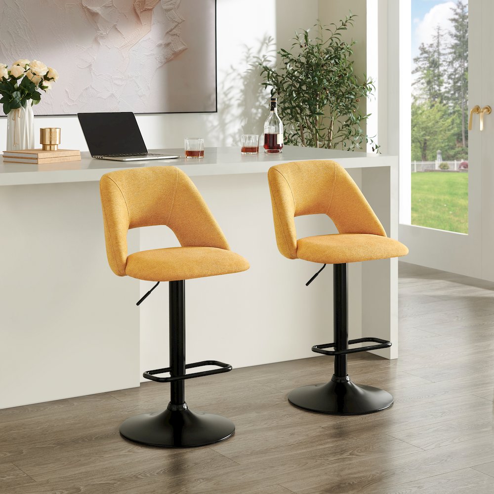 Nuvia Contemporary Adjustable Barstool with Upholstered Swivel Seats, Set of 2. Picture 2