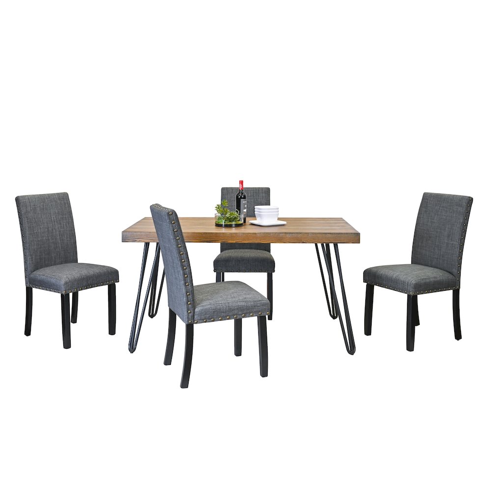Amisos 5-Pc Dining Set, Hairpin Dining Table with 4 Chairs, Gray. Picture 1
