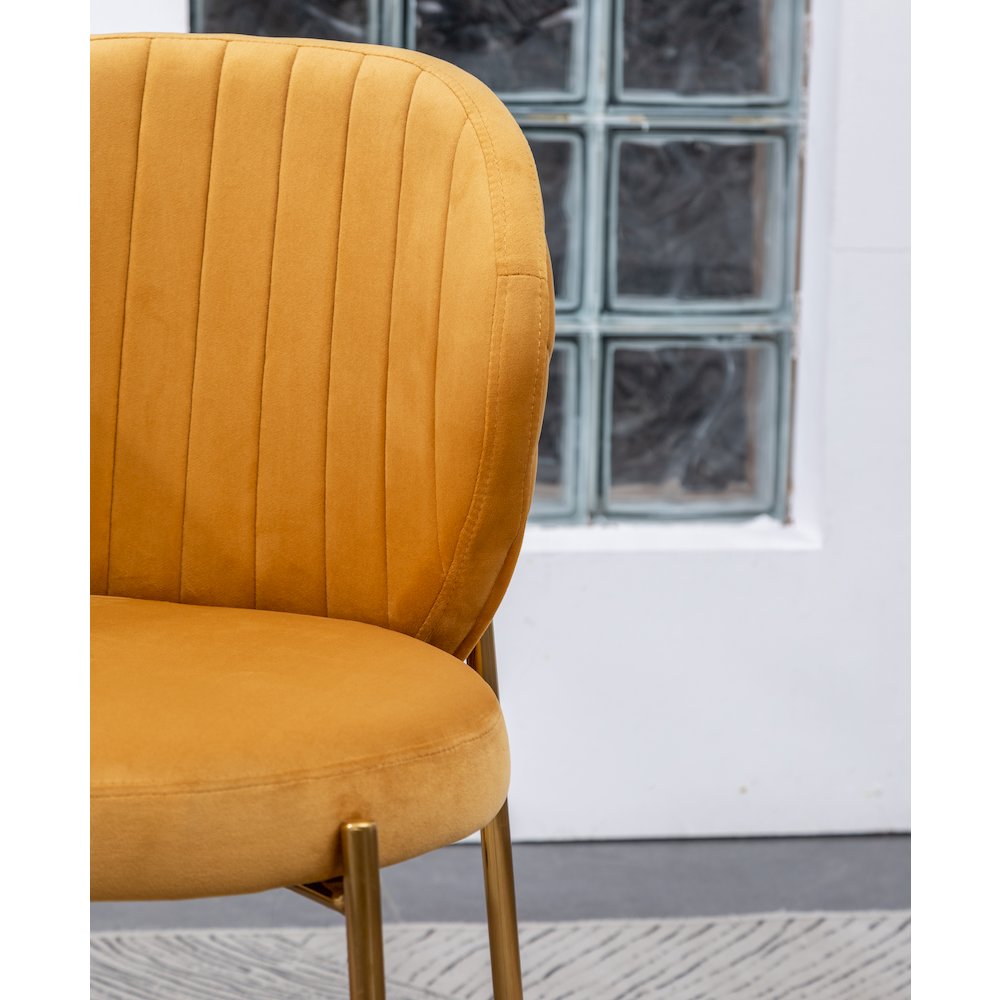 Amoa Contemporary Velvet Upholstery Dining Chair, Yellow, Set of 2. Picture 13