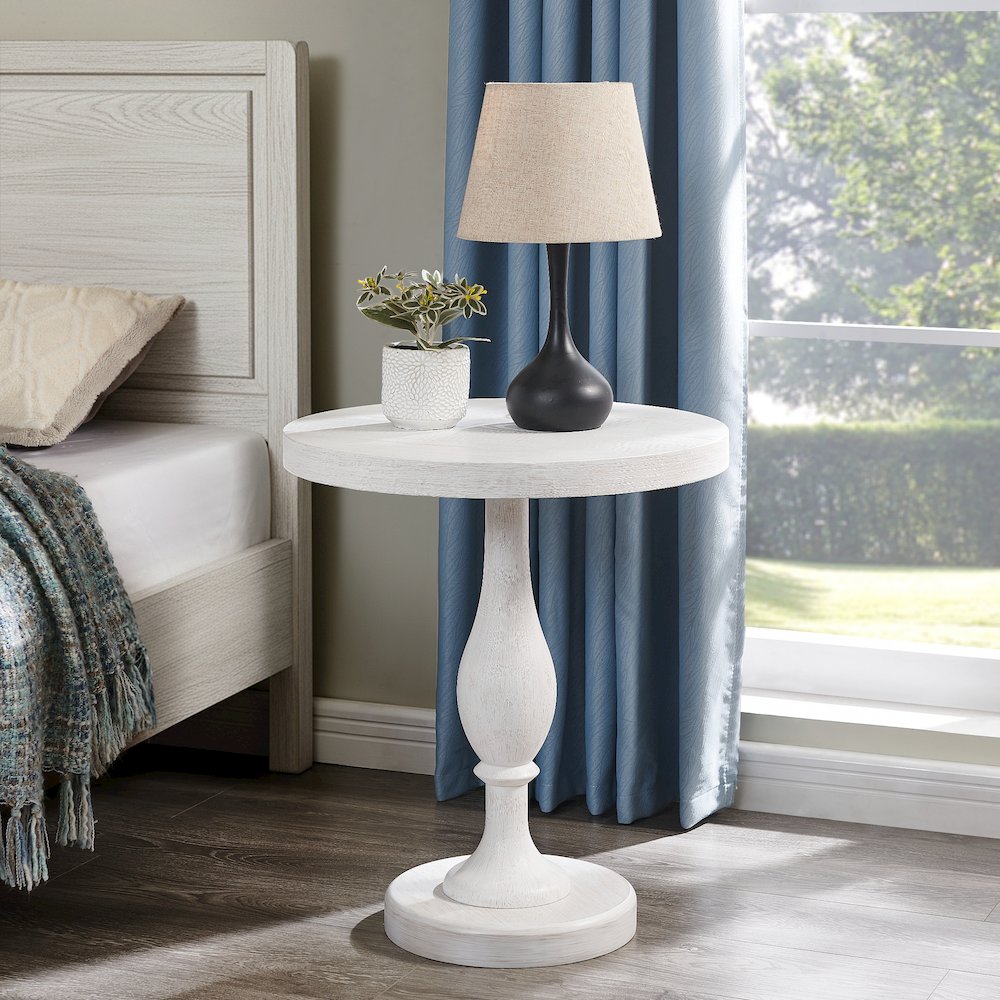 Solmere 22" Round Wood Pedestal End Table, White. Picture 4