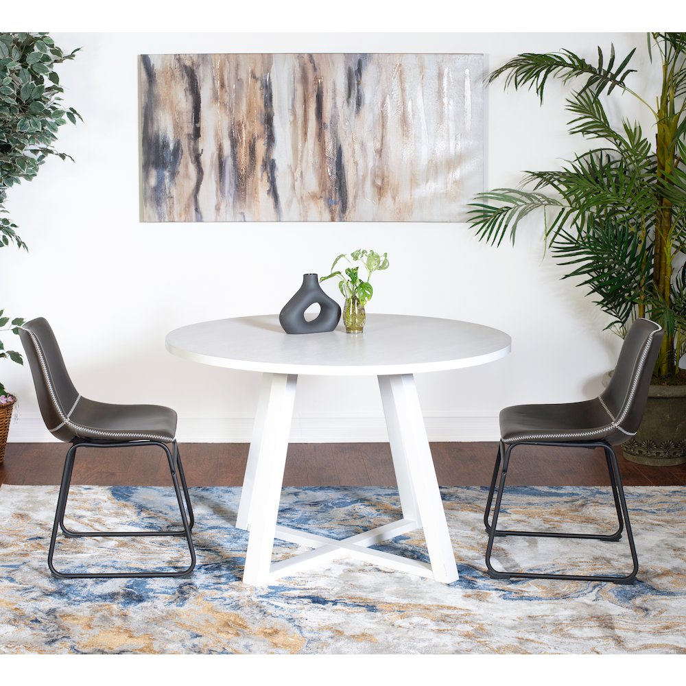 Varna 3-Pc Round Dining Set, Trestle Dining Table with 2 Chairs, Antique Gray. Picture 2