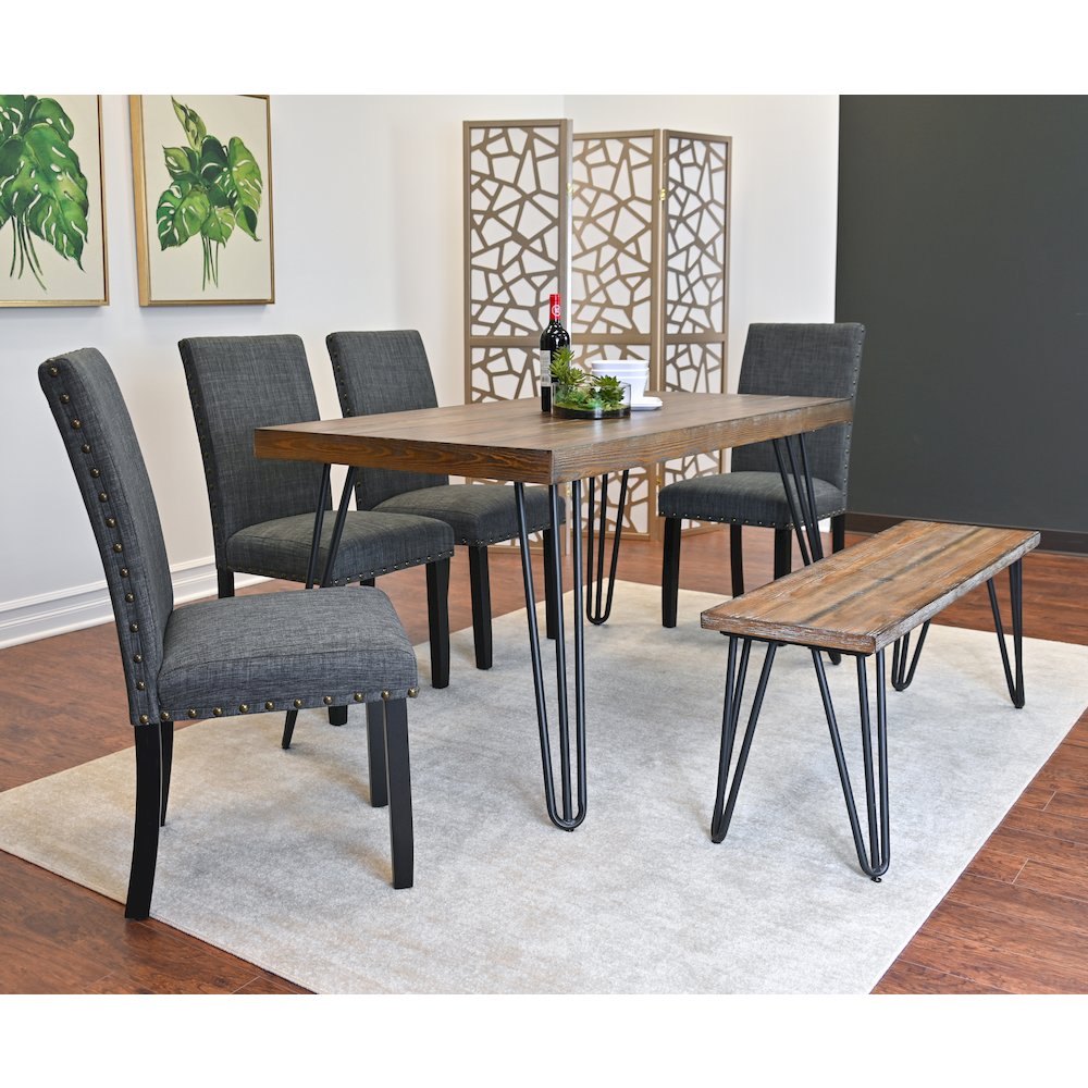 Amisos 6-Pc Dining Set, Hairpin Dining Table with 4 Chairs and  Wood Bench, Gray. Picture 3