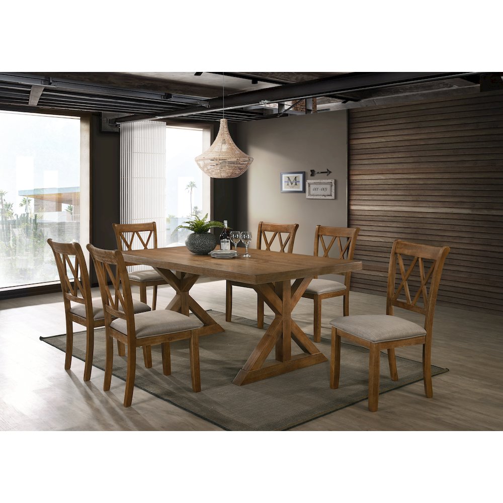 Enna Morden Farmhouse Wood 7-Piece Trestle Dining Set, Brushed Driftwood Finish. Picture 2