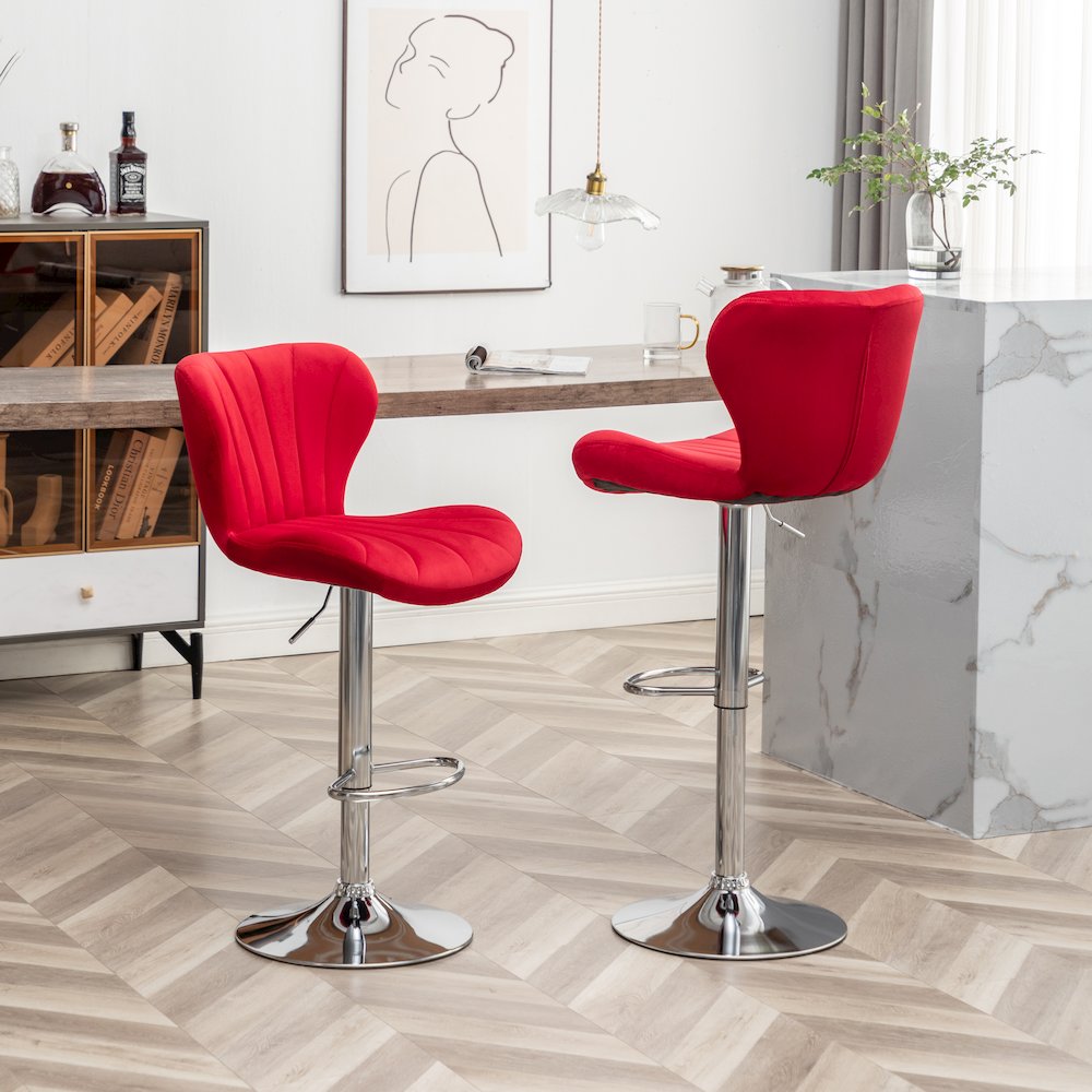 Ellston Upholstered Adjustable Swivel Barstools in Red, Set of 2. Picture 3