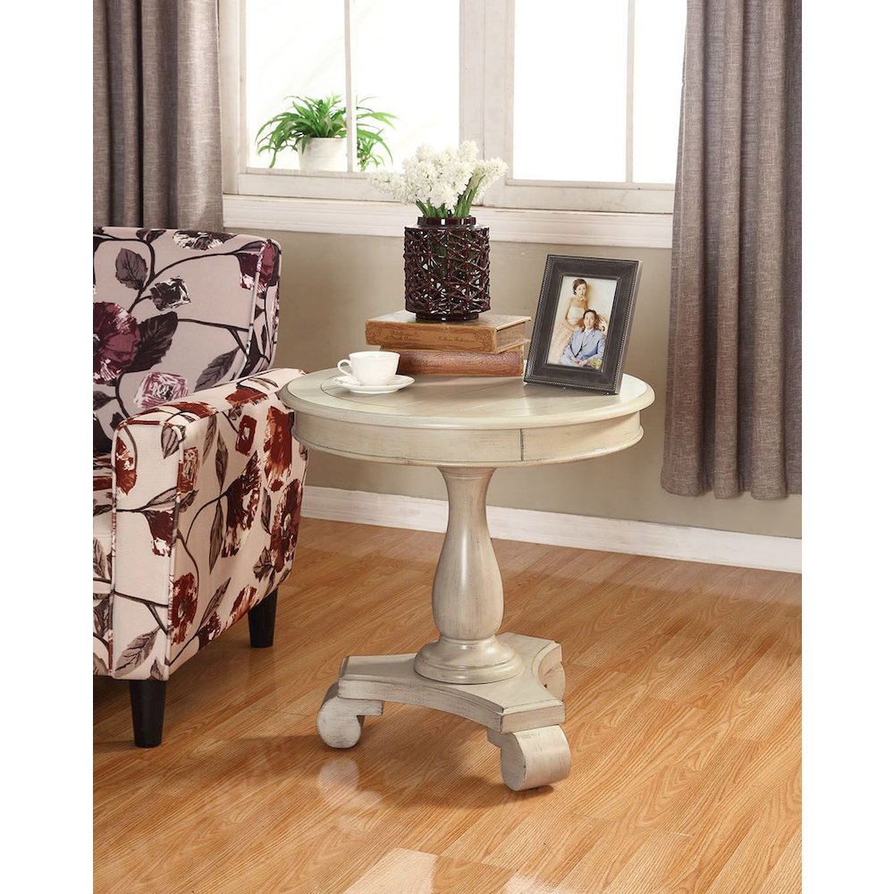 Rene Round Wood Pedestal Side Table, White. Picture 2