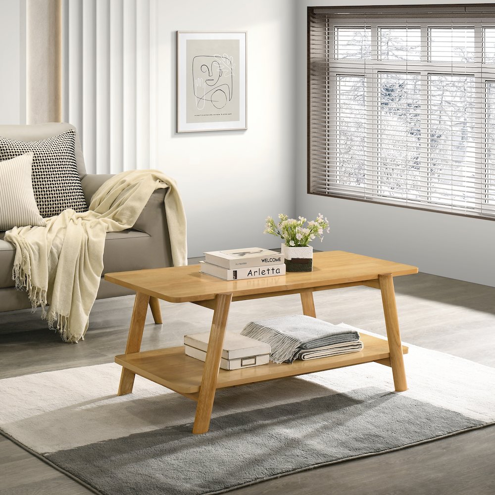 3-Piece Coffee Table Set, Coffee Table and Two End Tables, Natural Oak Finish. Picture 6