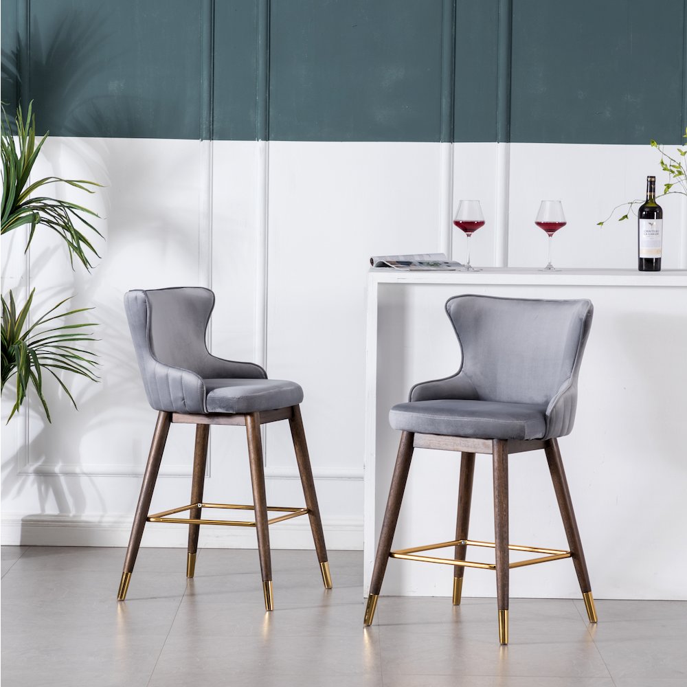 Leland Fabric Upholstered Counter Height Wingback Stools, Set of 2, Gray. Picture 2