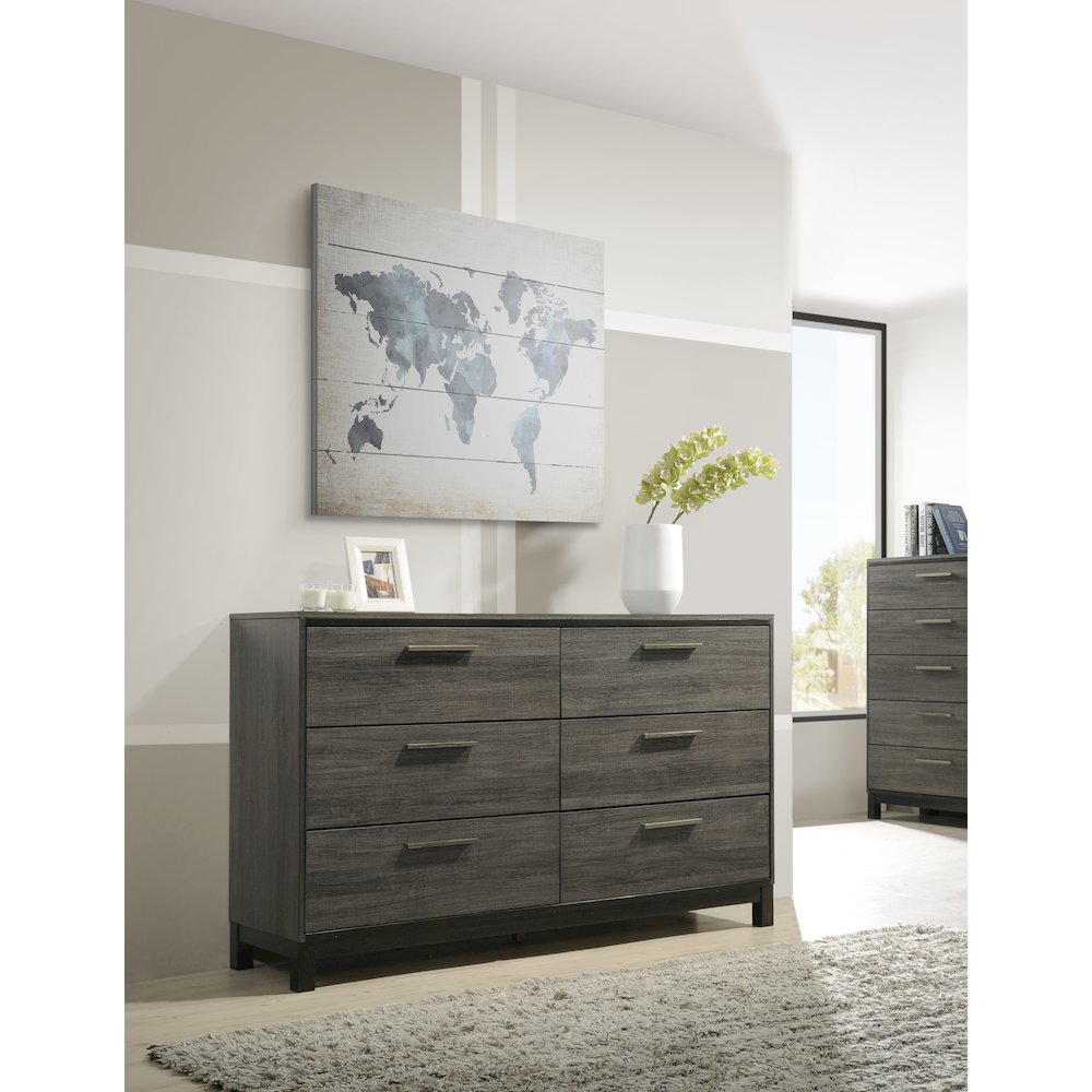 Grey Finish Wood Bed Room Set, Queen Bed, Dresser, Mirror, 2 Night Stands, Chest. Picture 6