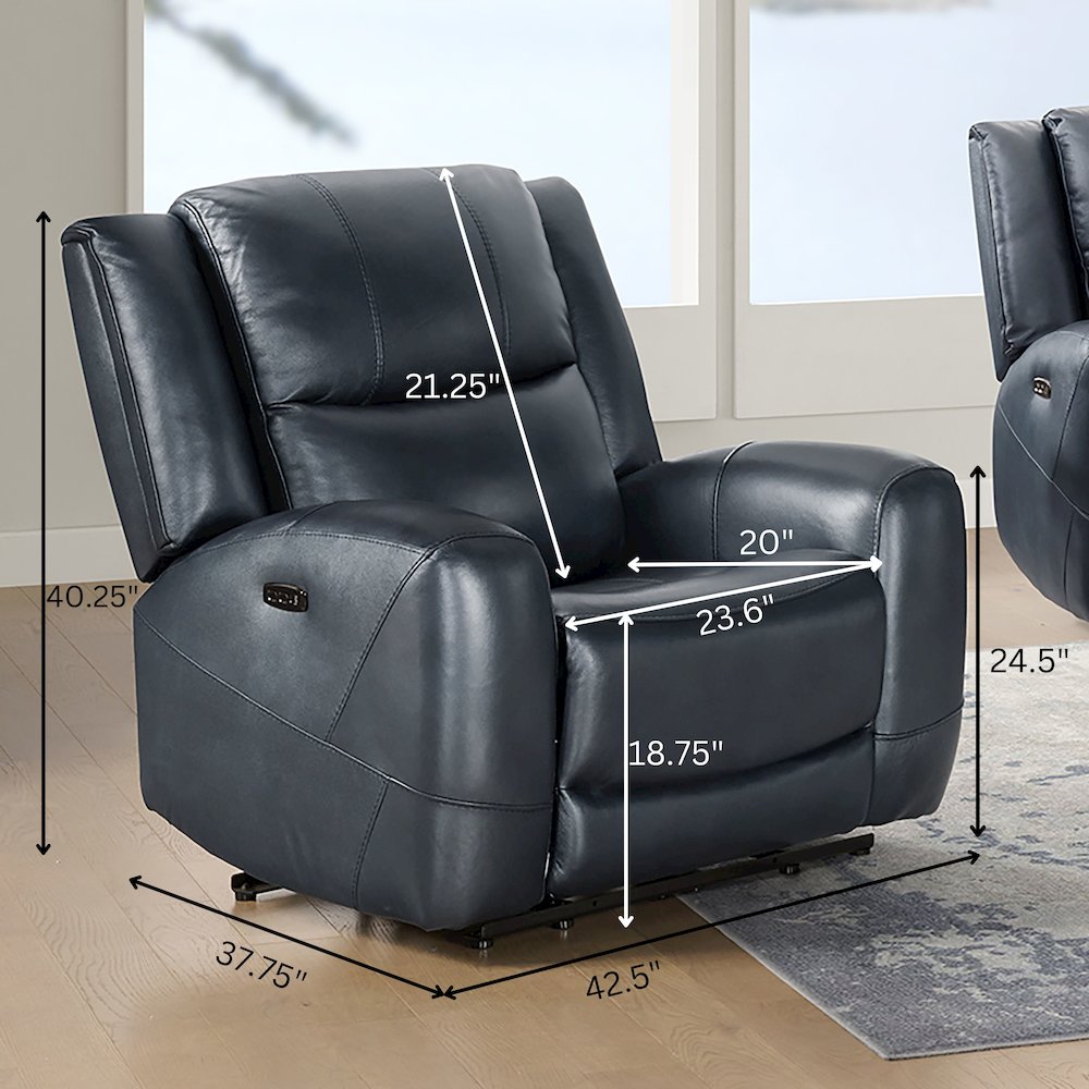 Cozura Leather Manual Recliner, Chesapeake Blue. Picture 8