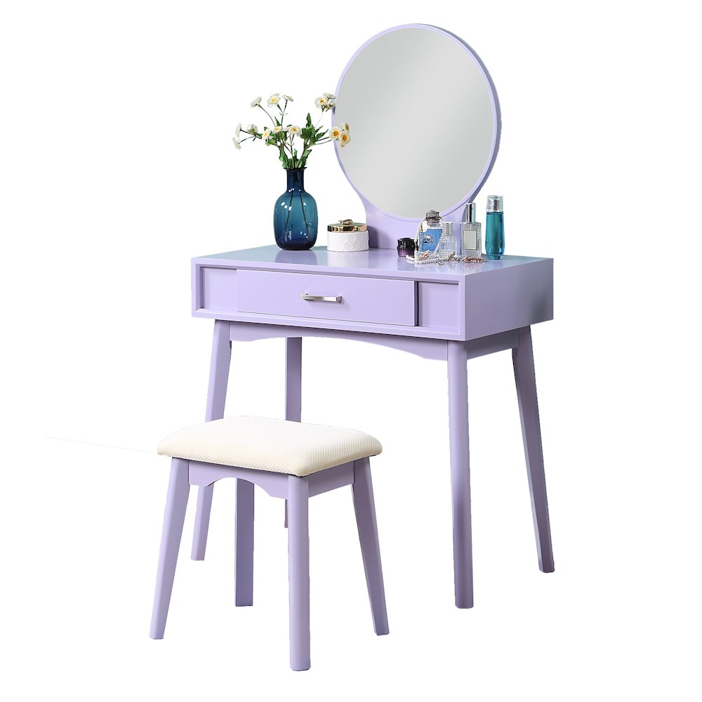 Maly Contemporary Wood Vanity and Stool Set, Purple. Picture 1