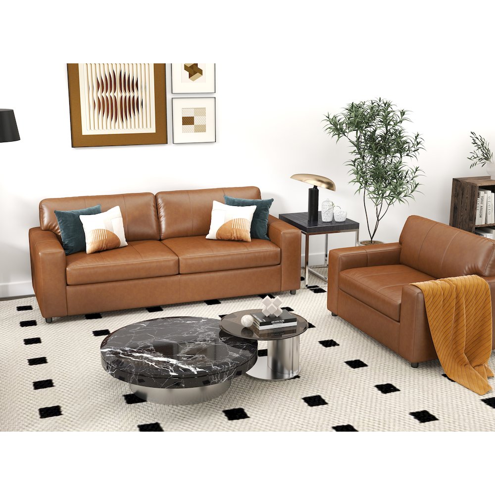 Sakan Leather Upholstered 3-Piece Living Room Set, Sofa and 2 Cutler Chairs. Picture 7