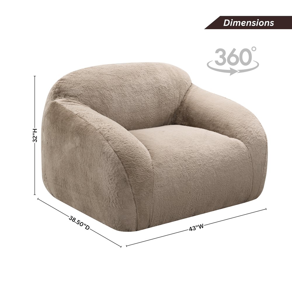 Adell Polar Bear Faux Fur Swivel Cuddle Chair, Camel Brown. Picture 8