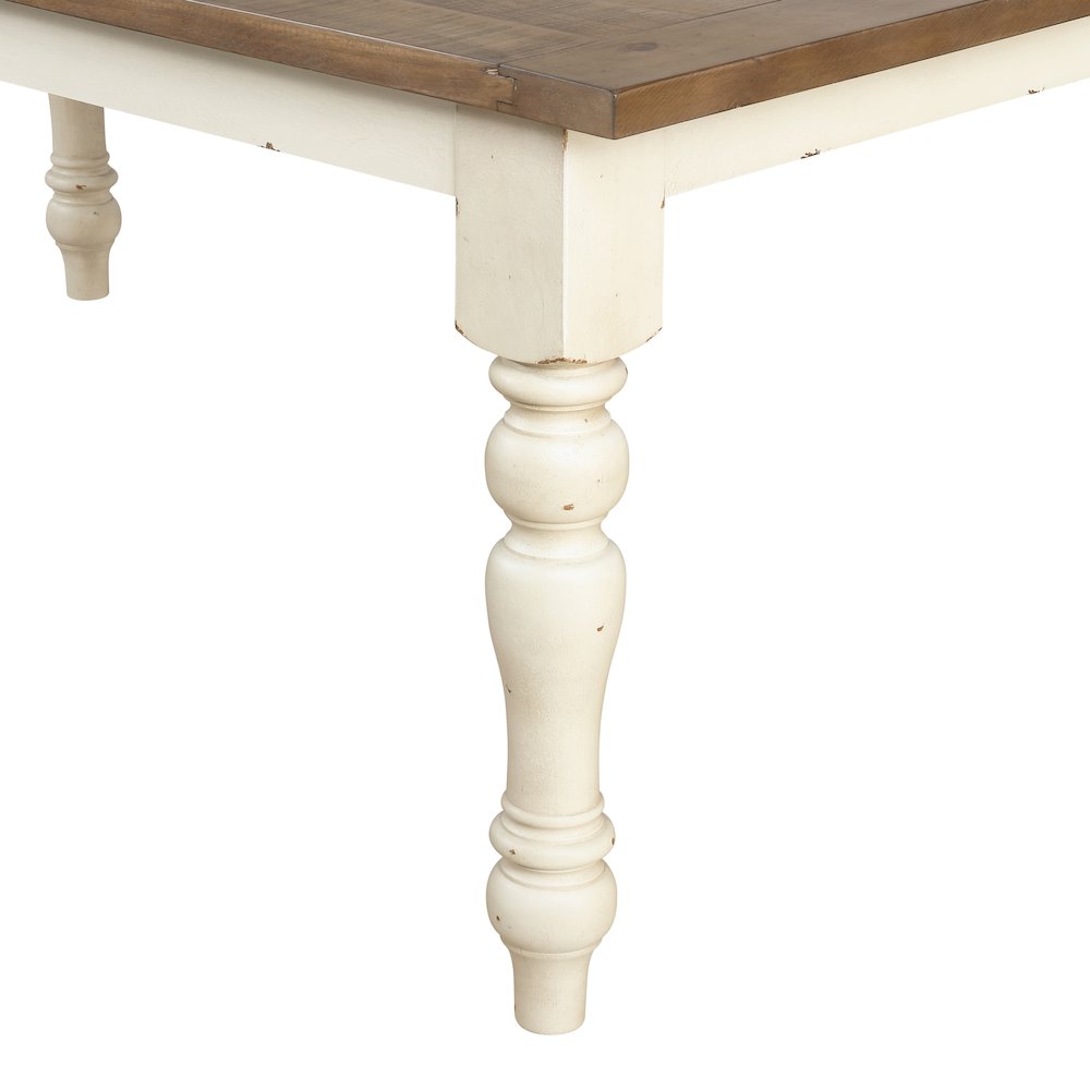Prato Two-Tone Wood Dining Bench, Antique White and Distressed Oak. Picture 3