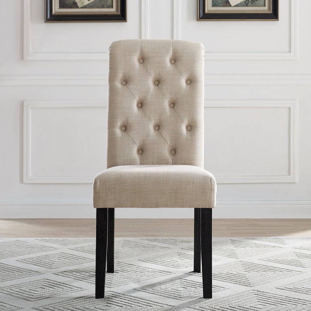 Leviton Solid Wood Tufted Asons Dining Chair, Set of 2, Tan. Picture 4