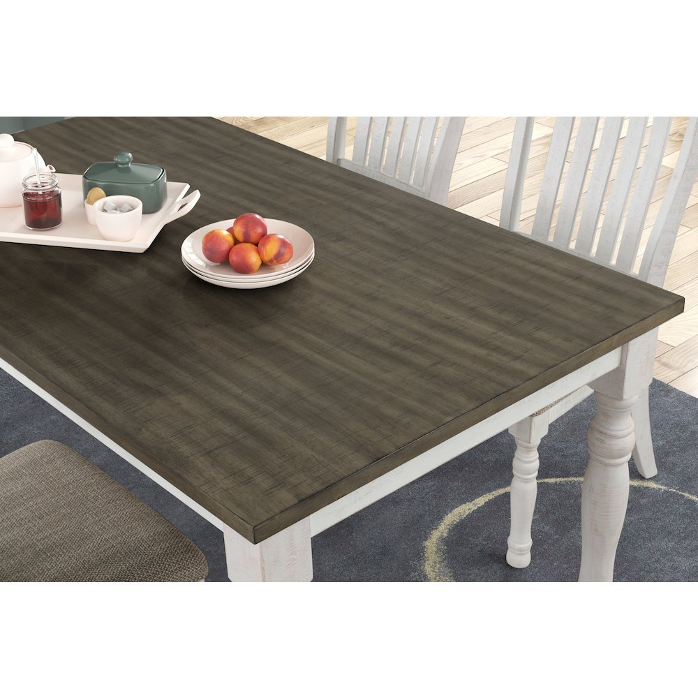 Ebret Farmhouse Two-tone Distressed Wood Dining Table, Brown and White. Picture 5